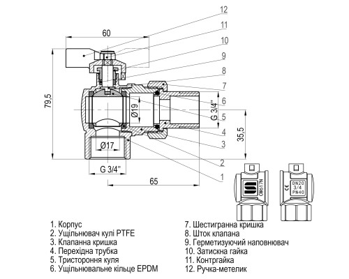 Кран кульовий кутовий з американкою SELBA  3/4″ SL1543