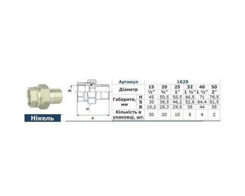 Згін-американка прямий SOLOMON 3/4″ НІКЕЛЬ 1620