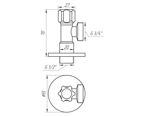 Кран вентильний кутовий SOLOMON 1/2″х 3/4″ 160403