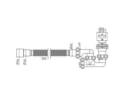 Сифон Waterstal А-82589 для душ. піддону  регульов. 1 1/2″ 40/50 з гнучк. трубою
