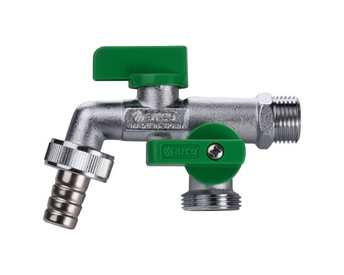 Кран ARCO кульовий для поливу подвійний  1/2″x3/4″x3/4″ 00472