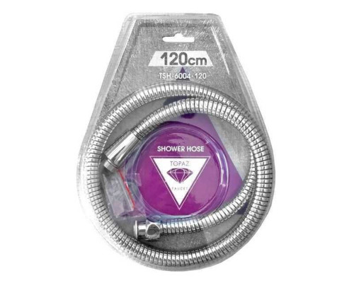 Шланг для душу TOPAZ TSH-6004-120 хром 120см посилений рухома гайка, Blister