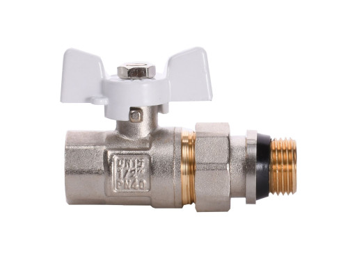 Кран кульовий з американкою Q PROFESSIONAL QP003 PN40 1/2″ антипротікання, Білий метелик