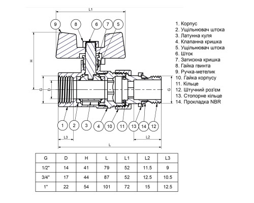 Кран кульовий з американкою Q PROFESSIONAL QP003 PN40 1/2″ антипротікання, Білий метелик