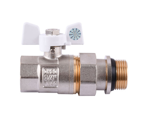 Кран кульовий з американкою Q PROFESSIONAL QP003 PN40 3/4″ антипротікання, Білий метелик