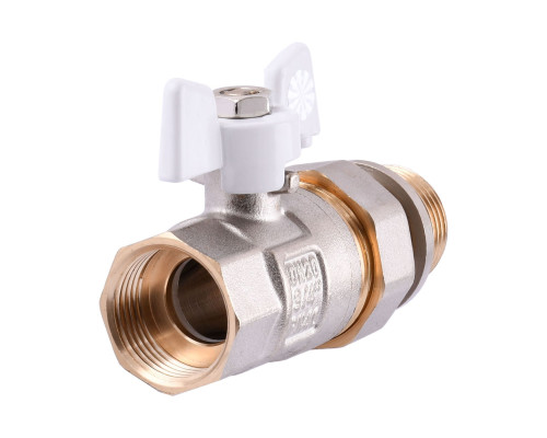 Кран кульовий з американкою Q PROFESSIONAL QP003 PN40 3/4″ антипротікання, Білий метелик