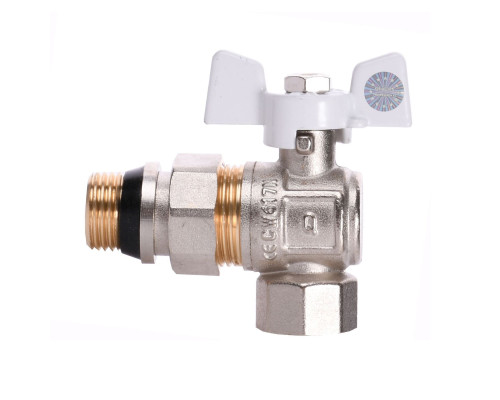 Кран кульовий кутовий з американкою Q PROFESSIONAL QP004 PN40 1/2″ антипротікання, Білий метелик