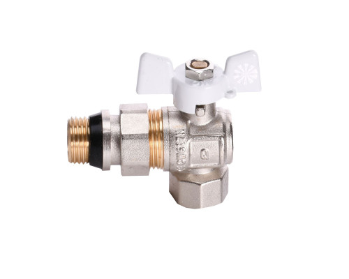 Кран кульовий кутовий з американкою Q PROFESSIONAL QP004 PN40 1/2″ антипротікання, Білий метелик