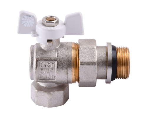 Кран кульовий кутовий з американкою Q PROFESSIONAL QP004 PN40 3/4″ антипротікання, Білий метелик