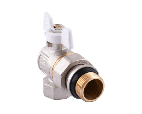 Кран кульовий кутовий з американкою Q PROFESSIONAL QP004 PN40 3/4″ антипротікання, Білий метелик