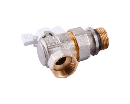 Кран кульовий кутовий з американкою Q PROFESSIONAL QP004 PN40 3/4″ антипротікання, Білий метелик