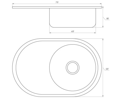 Мийка кухонна врiзна кругла з полицею 770х500х180 Decor MR 7750 D Mira