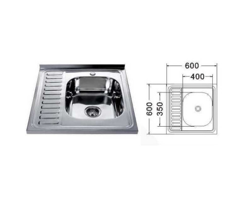 Мийка кухонна накладна прямокутна 600х600х180 Satin Right MR 6060 R E Mira