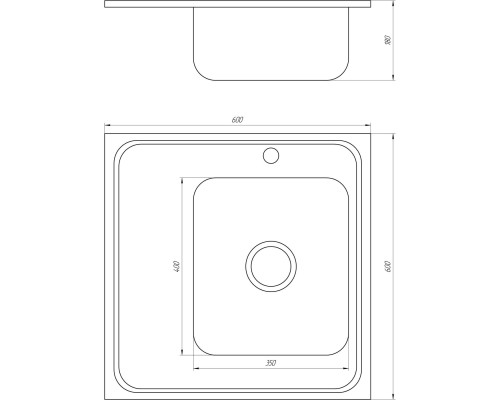 Мийка кухонна накладна прямокутна 600х600х180 Decor Right MR 6060 R D Mira