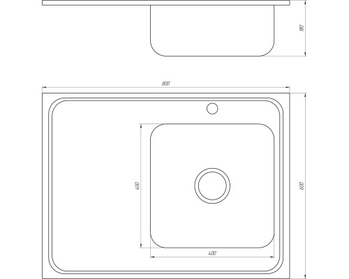 Мийка кухонна накладна прямокутна 800х600х180 Decor Right MR 8060 R D Mira