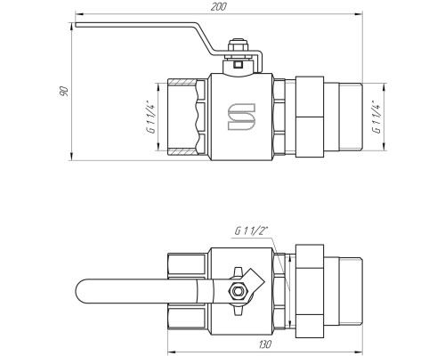 Кран кульовий прямий з американкою SELBA 1 1/4″ КР SL1509