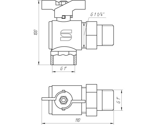 Кран кульовий кутовий з американкою SELBA 1″ SL1543