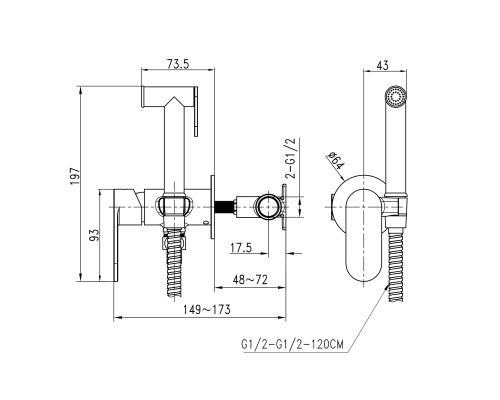 Змішувач гігієнічний TOPAZ BARTS TB 077106-H36