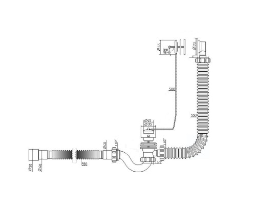 Сифон Waterstal А-40089 для ванни з перел. 1 1/2″, з гнучкою трубою
