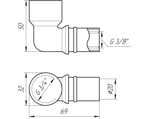 Кутник із внутрішньою різьбою прес APE ITALY AP 152 3/4″х20