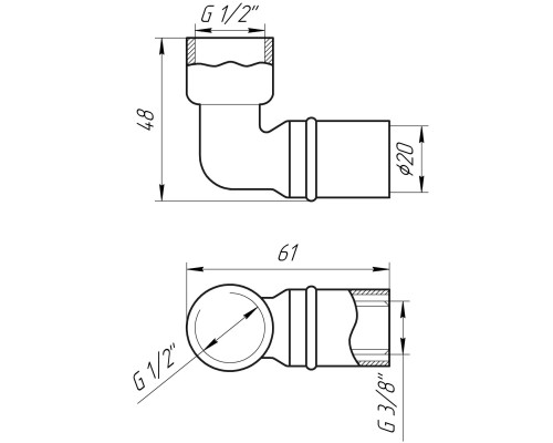 Кутник із внутрішньою різьбою прес APE ITALY AP 152 1/2″х20