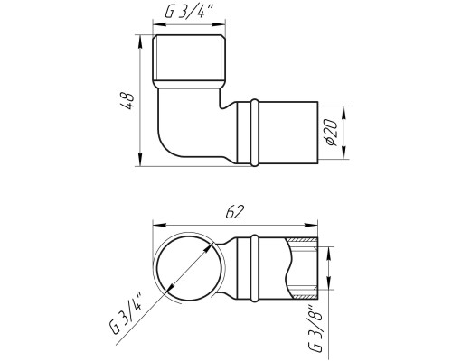 Кутник із зовнішньою різьбою прес APE ITALY AP 153 3/4″х20