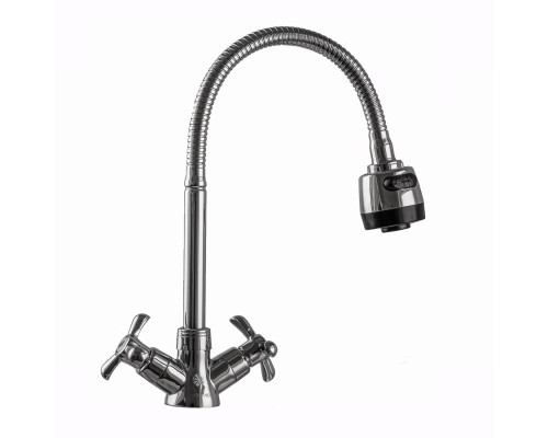 Змішувач для кухні DOMINO DK-H1-2N-103MA Chrom хрест кераміка,с гофровиливом