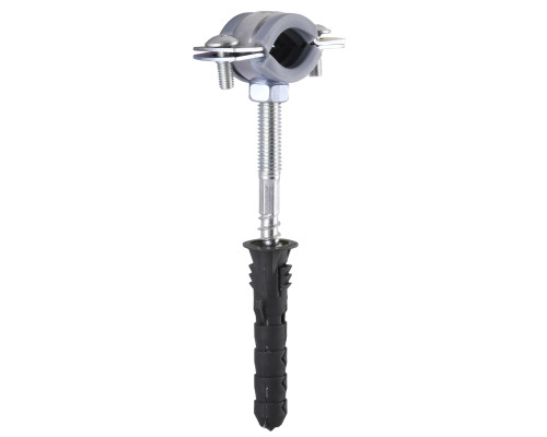 Хомут в зборi CR     3/8″ (16-19мм) з гвинтом-шурупом 8*80 та дюбелем в уп., сірий