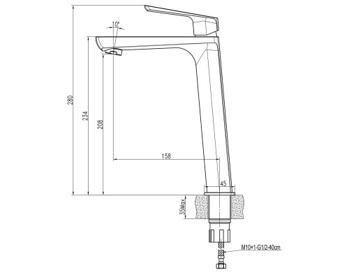 Змішувач для умивальника TOPAZ LEXI TL 21203-H57-BL високий,Чорний мат.,шланги TAQ-M1055,D25