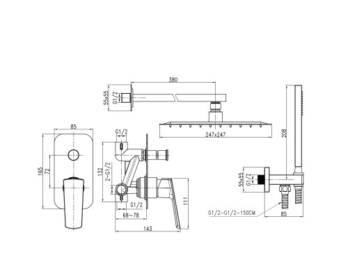 Душова система вбудована TOPAZ LEXI TLG 21205-H57-BL