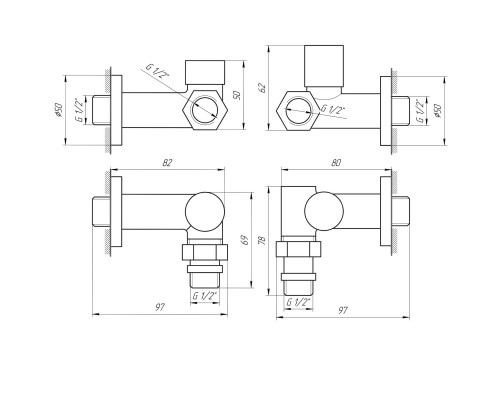 !Набір Кран вентильний кутовий з американкою SOLOMON LUX 1/2″ WHITE 7777_TEN (1уп.)
