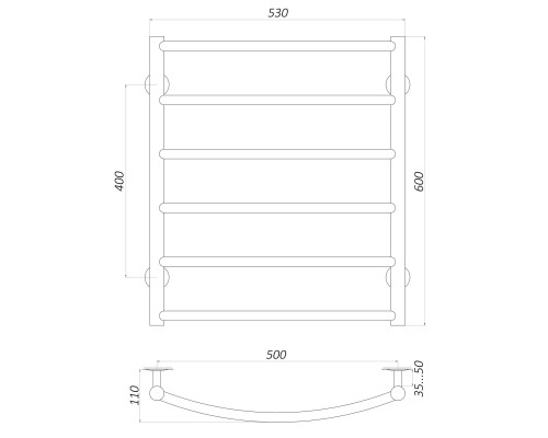 Рушникосушарка UNIO LD W 600-500-6 Драбинка Дуга вода
