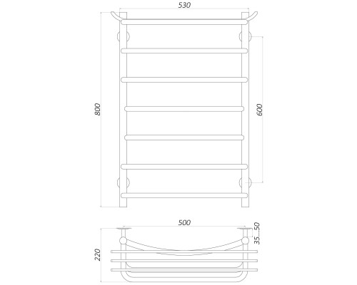 Рушникосушарка UNIO Zp W 800-500-7 Зета з полицею вода