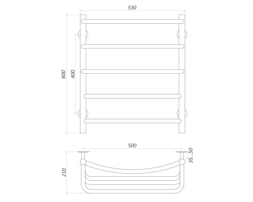 Рушникосушарка UNIO LКD W 600-500-5 Драбинка Каскад Дуга вода