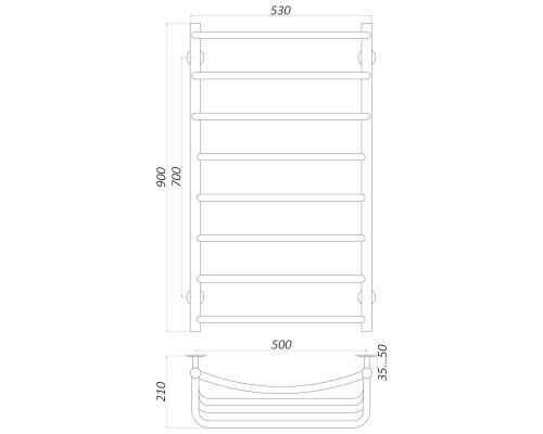 Рушникосушарка UNIO LКD W 900-500-8 Драбинка Каскад Дуга вода