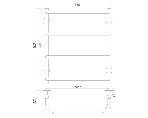 Рушникосушарка UNIO LS W 600-500-4 Драбинка Скоба вода