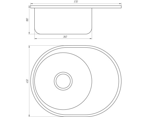 Мийка кухонна врiзна кругла 570х450х160 Satin MR 5745 E 0,6 mm Mira