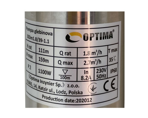 Насос свердловинний з підв, стійк, до піску 3″ OPTIMA 3SDm1,8/39 1,1 кВт 159м +пульт+кабель 1,5мNEW