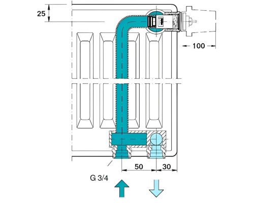 Клапан INNER під термоголовку М30x1,5 панельного радіатора 1/2″З IIM30 CRISTAL (в трубу)