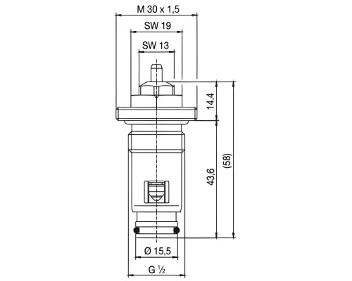 Клапан INNER під термоголовку М30x1,5 панельного радіатора 1/2″З IIM30 CRISTAL (в трубу)