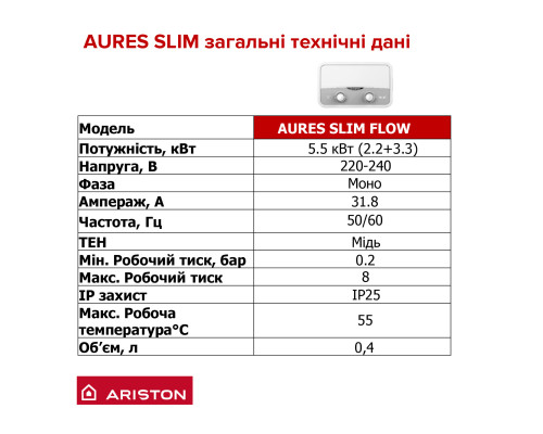 Водонагрівач проточний ARISTON AURES SF 5.5K