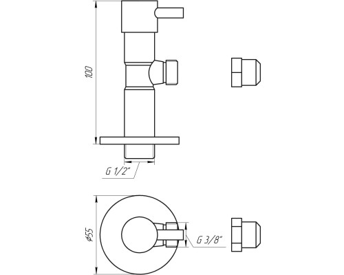Кран напівобертовий кутовий з цангою SOLOMON 1/2″х 3/8″ Lazer 7076 ( 2 шт.)