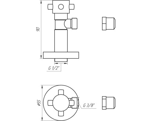 Кран напівобертовий кутовий з цангою SOLOMON 1/2″х 3/8″ Retro 7077