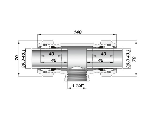 З'єднання зажимне потрійне 1 1/4″(Ø40мм)х1 1/4″В чавунне QТ Gebo