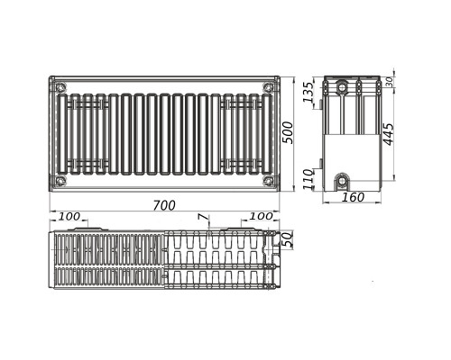 Радіатор сталевий 33/500x700 бок KALITE