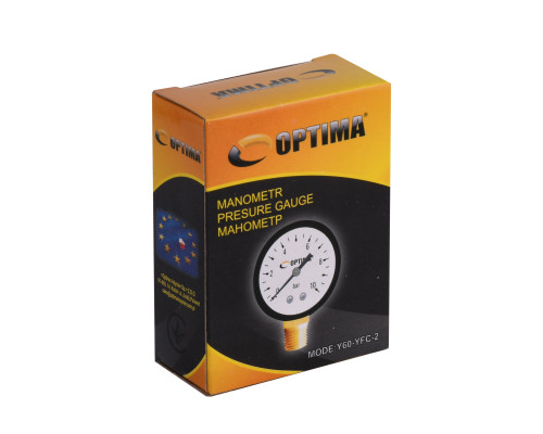 Манометр ″Optima″ 10 атм.  60 мм нижнє під'єднання сталевий корпус ( Y60 - YFC-2 )