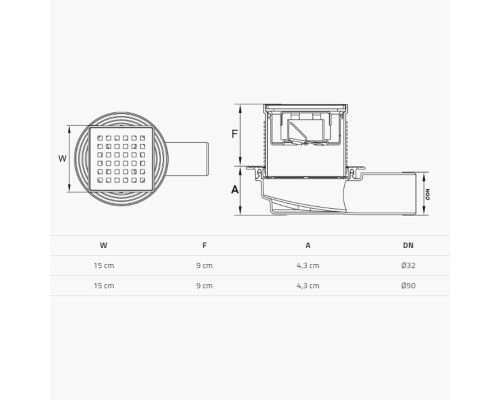 Трап душовий TILLO TM431 15х15см