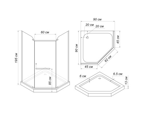 Душова кабіна пятикутна RABA L90TB (L90BT) BRAVO (2уп.)