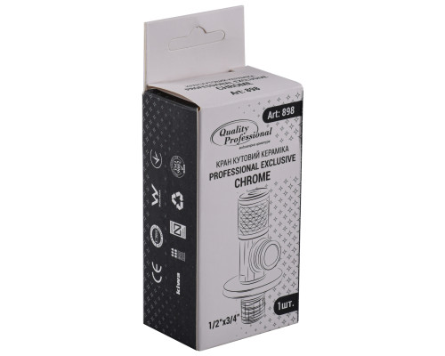 Кран кутовий кераміка  PROFESSIONAL EXCLUSIVE 1/2″X3/4″ 898 CHROME (1шт.)