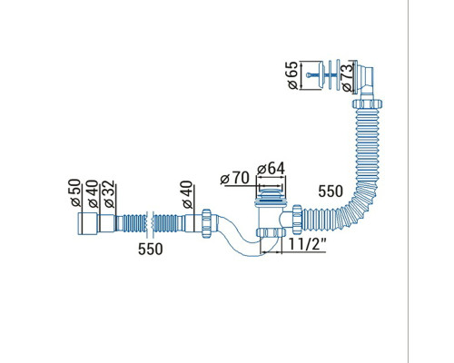 Сифон ″Waterstal″ для ванни Click-Clack з гнучкою трубою 32/40/50  (А - 14089)